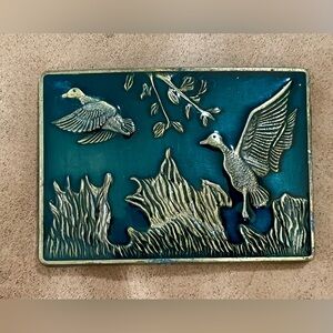Vintage Metal Geese Belt Buckle signed RJ